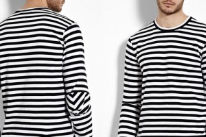 COMME des GARÇONS SHIRT Navy Stripe Elbow Insert Long Sleeve T-shirt