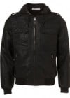 Topman Black Leather Look Bomber