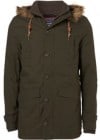 Topman Khaki Pattern Lined Fur Trim Parka