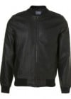 Topman Black Leather Look Bomber Jacket
