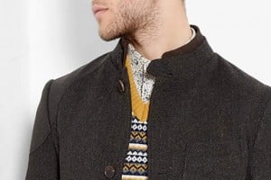 Customellow Green Herringbone Tweed Wool Blazer