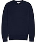 Reiss Jenga Textured Crew Neck Jumper Navy